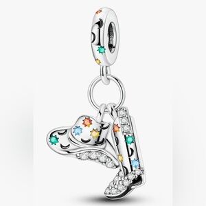 Silver Dangle Cowboy Hat & Cowboy Boots Charm For Pandora Charm Braclets